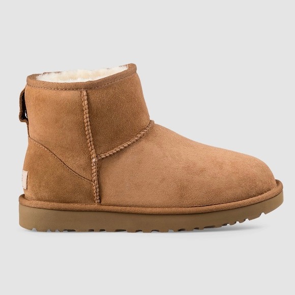 UGG Womens Classic Mini Boot Size 10 Suede Chestnut Brown Winter Ankle Bootie - Picture 1 of 11